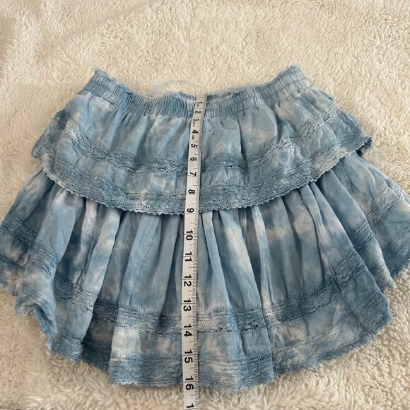 LOVE SHACK FANCY Sz XS Blue Cotton Tiered Ruffle Mini Skirt Lace Elastic Waist - Picture 3 of 6